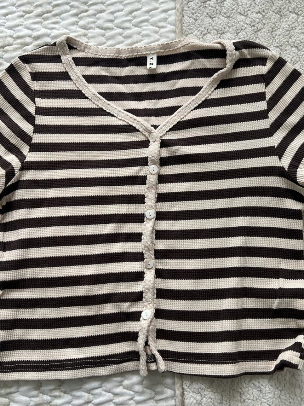 Striped Button-Up Knit Top – Size S